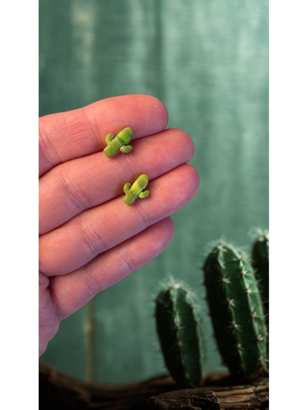 Handmade Cactus Stud Earrings | Tiny Green Polymer Clay Desert Studs
